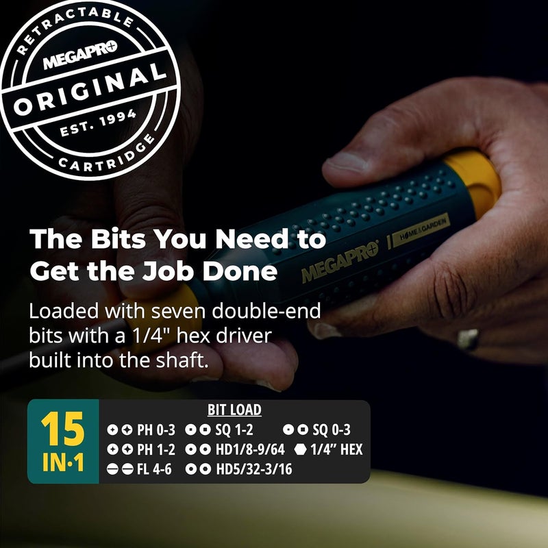 Megapro ® 15-in-1 Original Multi-bit Screwdriver | Home DIY & Repair | Construction | Tradeswork | 14 Industrial-grade bit tips | 1/4" Hex Drive in shaft (Home & Garden) - Image 1